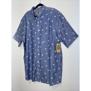 The Foundry Mens Chambray Denim Short Sleeve Button, Crab Print Size 2XLT NWT!